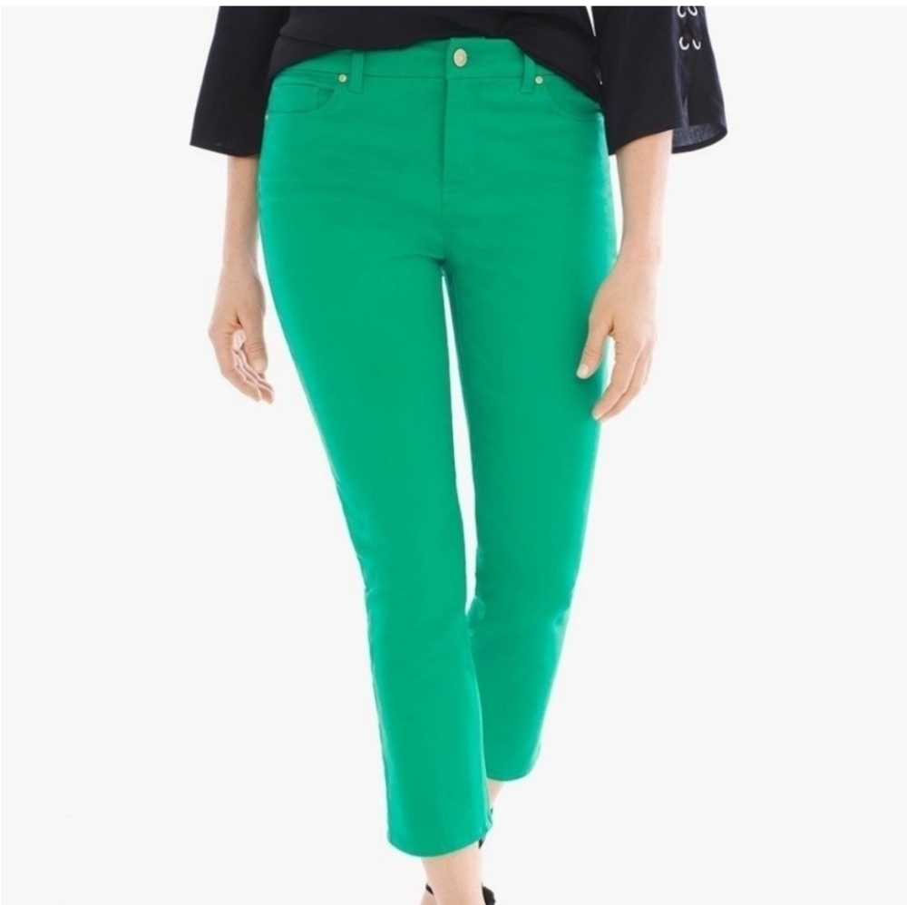 Chico's Womens The So Lifting Crop Pant Bright Green Stretchy Beach Vasual Size0